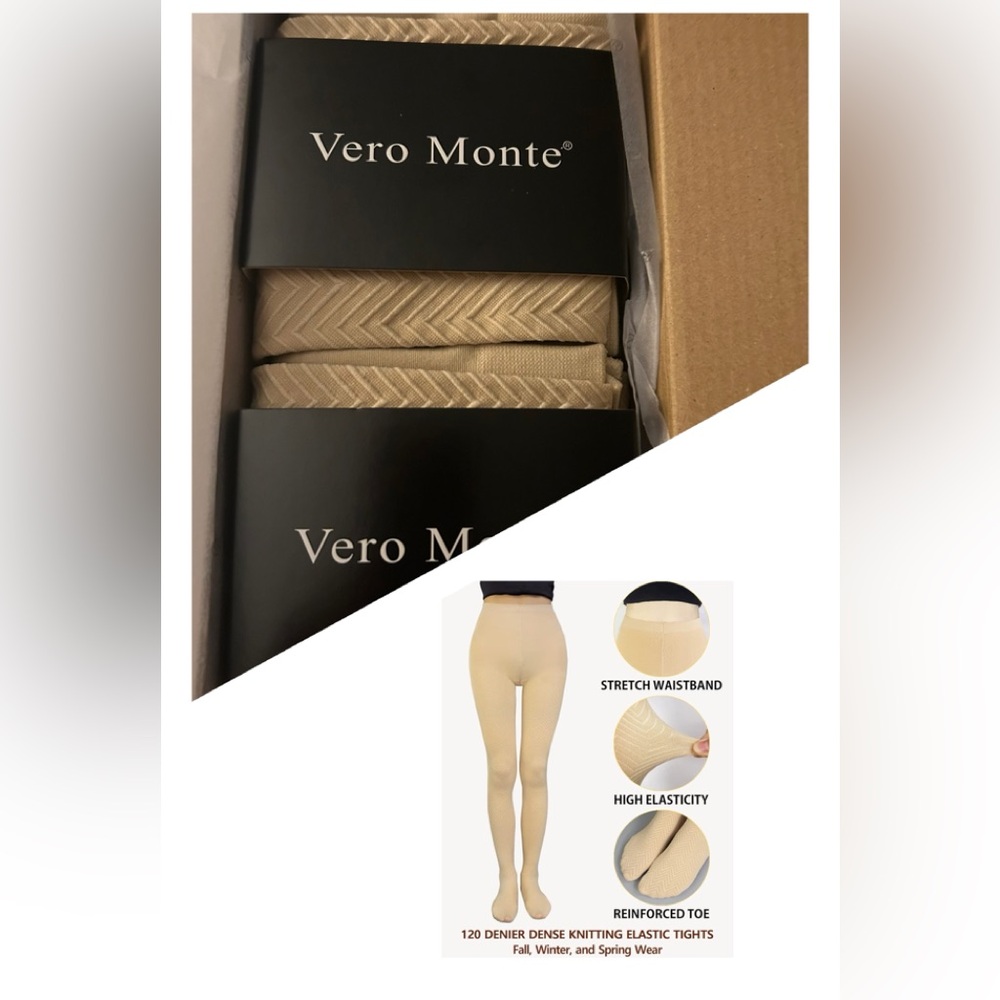 VERO MONTE Womens Wavy Pattern Opaque Tights Jacquard High Waist Pantyhose-2 Pk